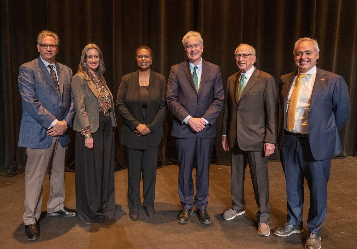 Adam Stulberg, Jenna Jordan, Kaye Husbands Fealing, William Burns, Sam Nunn, and Angel Cabrera posing together.